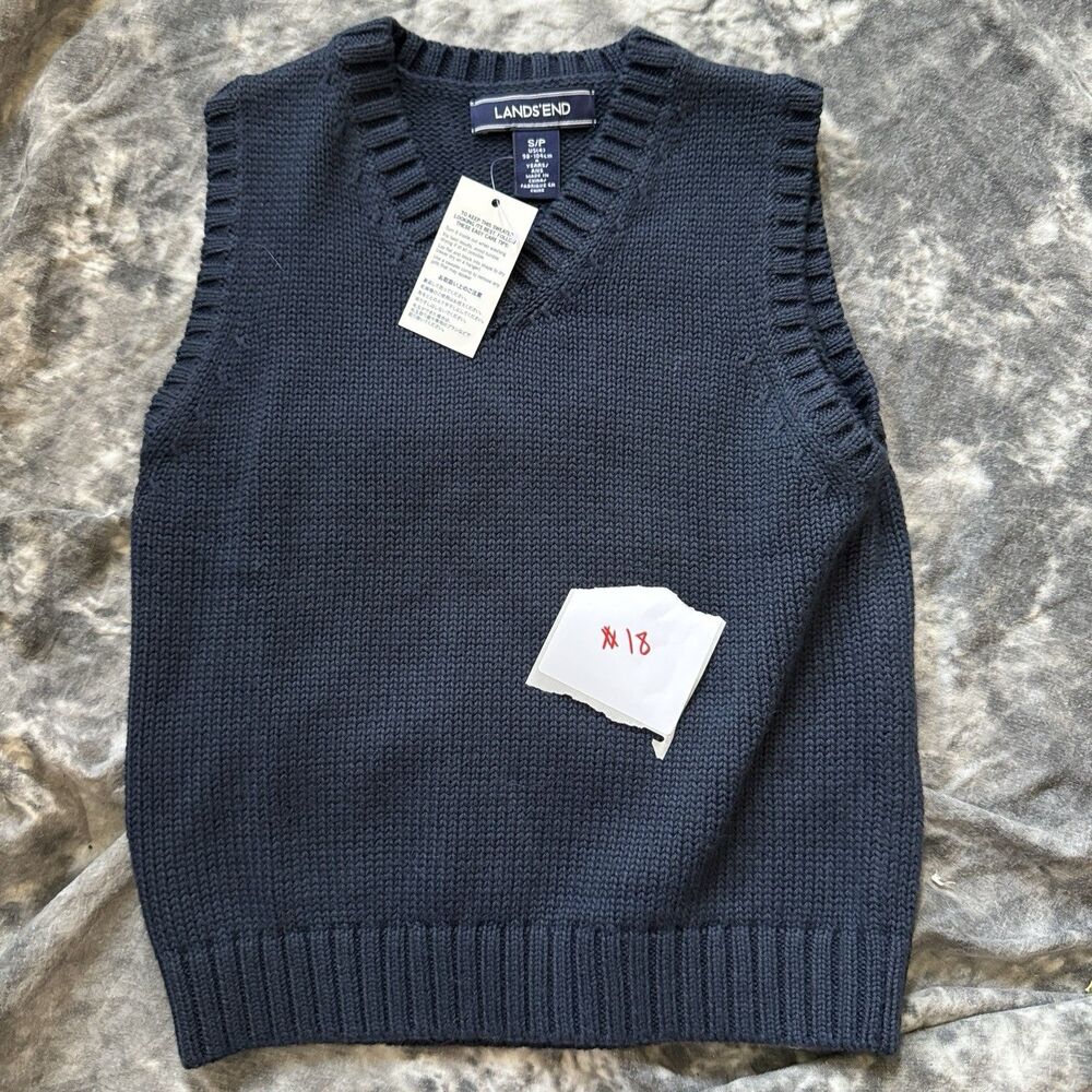 NWT Boys Lands End Drifter Sweater Vest Classic Navy Size 4 Knit